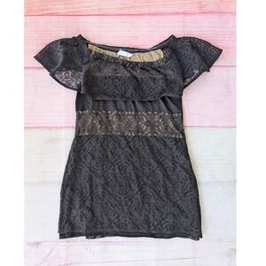 Anne Fontaine Black Charbelle Lace Bodycon Dress 6/8 Off Shoulder Party Cocktail